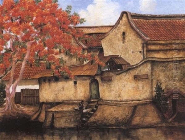 Chinese District In Oil Batavia Oil Painting by Ernst Agerbeek