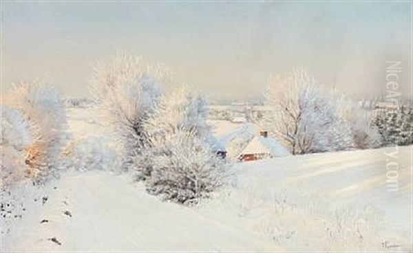 Snow Covered Landscape Oil Painting by Hans Mortensen Agersnap