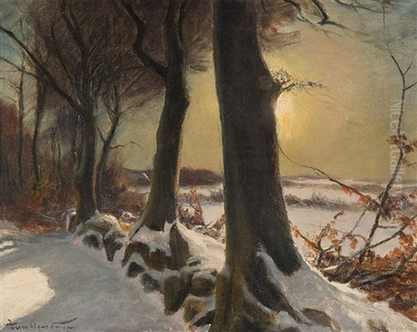 Winter Landscape Oil Painting by Hans Mortensen Agersnap