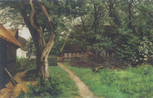 Parti Fra Det Gamle Vinding Ved Vejle, I Baggrunden Fousbjerg Og Vinding Overgaard Oil Painting by Hans Mortensen Agersnap