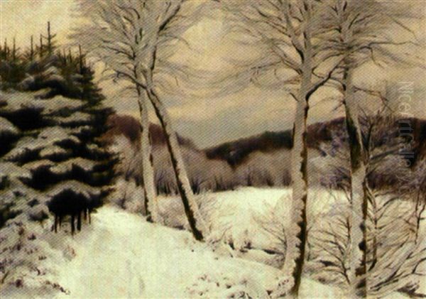 Skovparti Vinter Oil Painting by Hans Mortensen Agersnap