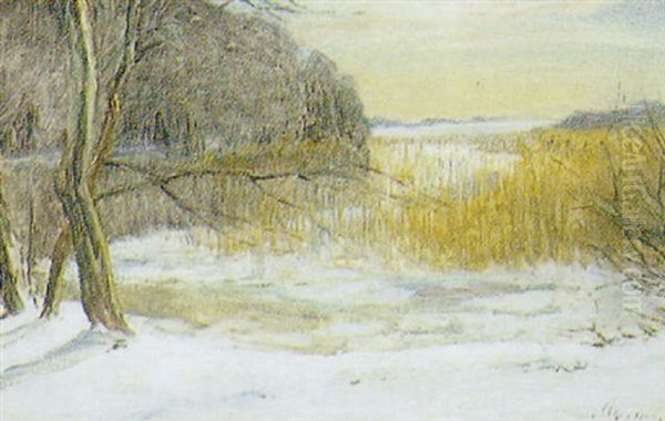 Vinterlandskab Oil Painting by Hans Mortensen Agersnap