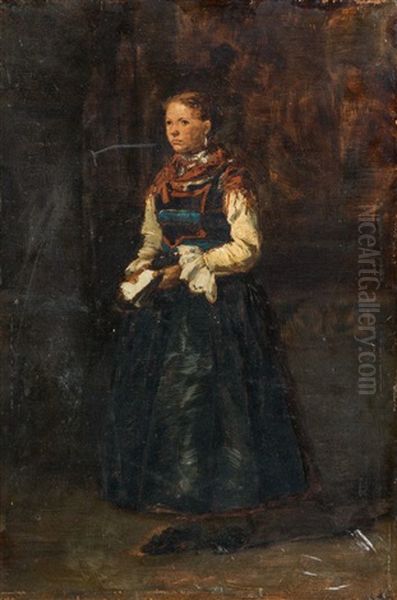 Bildnis Einer Frau In Tracht Oil Painting by Gyula Agghazy