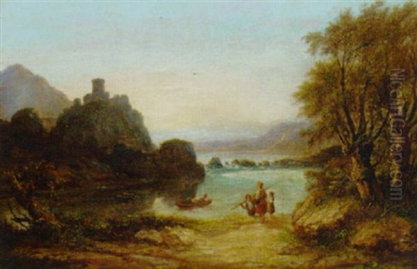 An Arcadian Landscape Oil Painting by Agostino Aglio