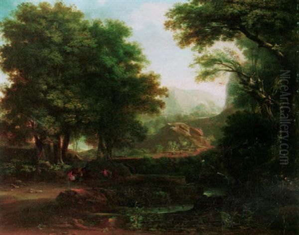 Lanscape With Figures On A Path Oil Painting by Agostino Aglio