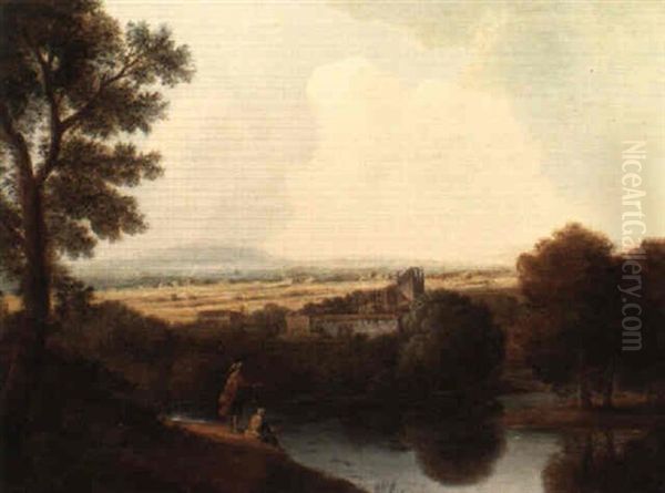 An Italianate Landscape With Figures By A River Oil Painting by Agostino Aglio