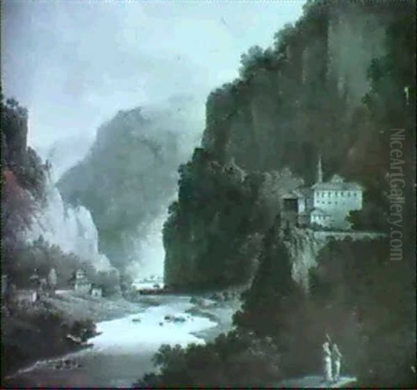 A Mountainous River Landscape In Northern Italy Oil Painting by Agostino Aglio