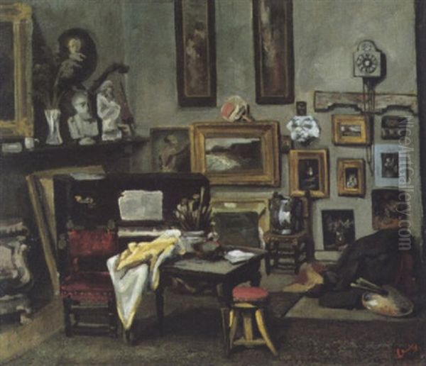 Interieur De L'atelier De L'artiste Oil Painting by Edouard Agneessens