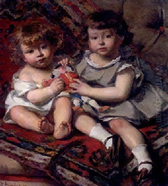 Les Enfants Au Polichinelle Oil Painting by Edouard Agneessens