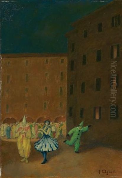 Carnevale (piazza Reforma, Lugano) (carnival (reforma Square, Lugano)) Oil Painting by Fausto Agnelli