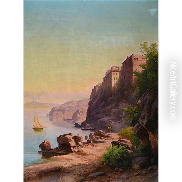 Fishing The Italian Coast Oil Painting by Guido Agostini