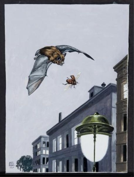 Bat Chasing After Fly On City Street Oil Painting by Jacob Bates Abbott