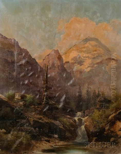 Faggot Gathers By An Ancient Wall (+ The Snag By The Mountain Cascade; 2 Works) Oil Painting by Guido Agostini