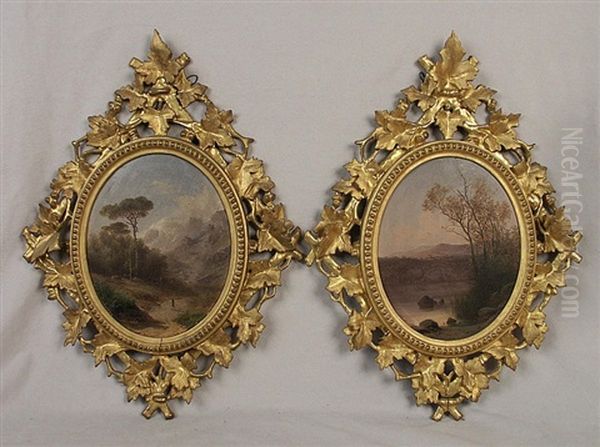 Italian Landscape (+ Another; Pair) Oil Painting by Guido Agostini