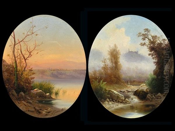 Roma, Lago Di Memi  (+ San Miniato Al Tedisco; Pair) Oil Painting by Guido Agostini