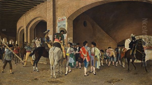 Preparing For The Corrida Oil Painting by Joaquin Agrasot y Juan