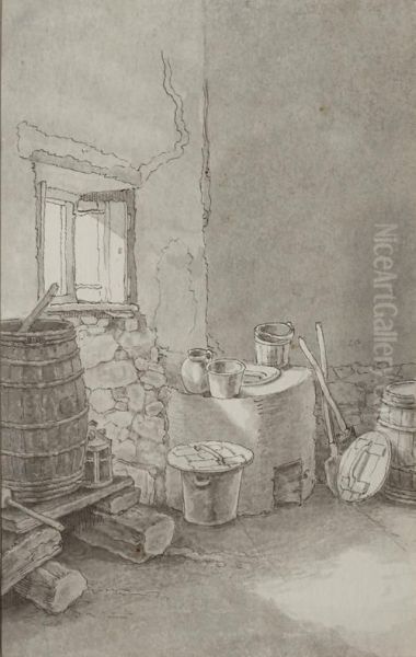 A Kitchen Interior Oil Painting by John White Abbott