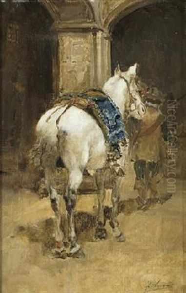 Caballo Blanco Oil Painting by Joaquin Agrasot y Juan