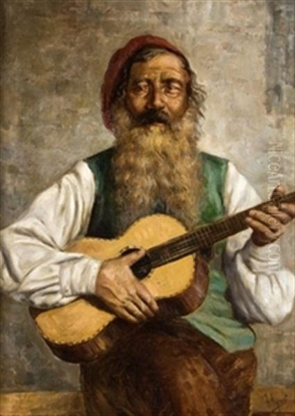 Viejo Tocador De Guitarra Oil Painting by Joaquin Agrasot y Juan