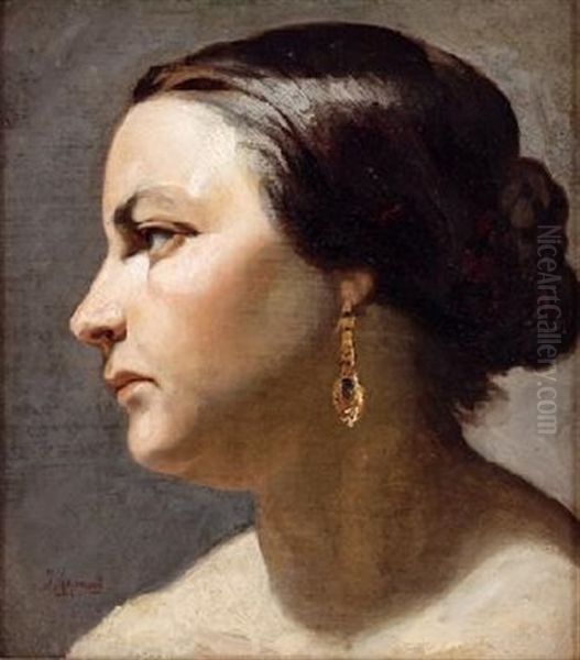 Retrato De Dama De Perfil by Joaquin Agrasot y Juan