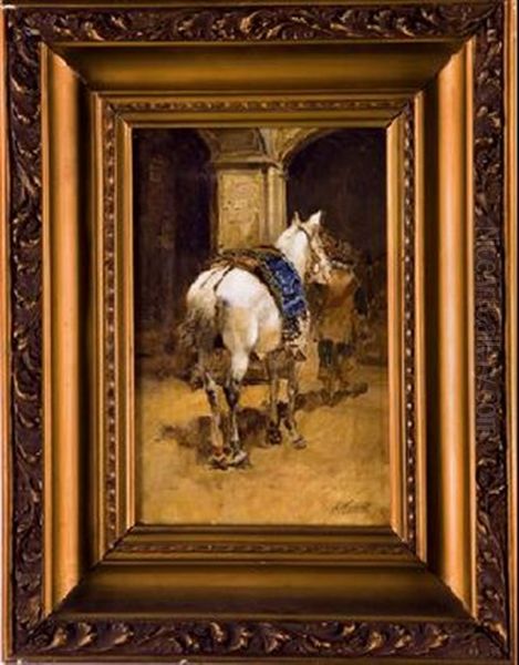 Caballo Blanco Oil Painting by Joaquin Agrasot y Juan