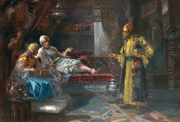 La Visite Du Bijoutier Au Harem Oil Painting by Joaquin Agrasot y Juan