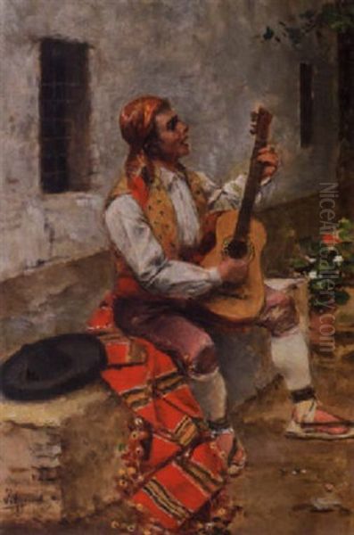 Le Joueur De Guitare Oil Painting by Joaquin Agrasot y Juan