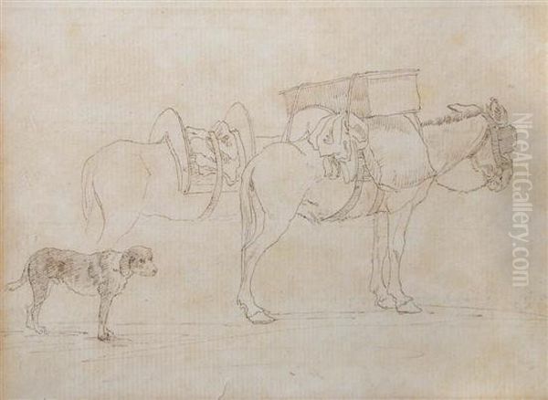 Study Of Two Donkeys With A Hound Oil Painting by John White Abbott