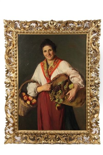 Portrait Of An Italian Fruit Harvester Oil Painting by Luigi Agretti