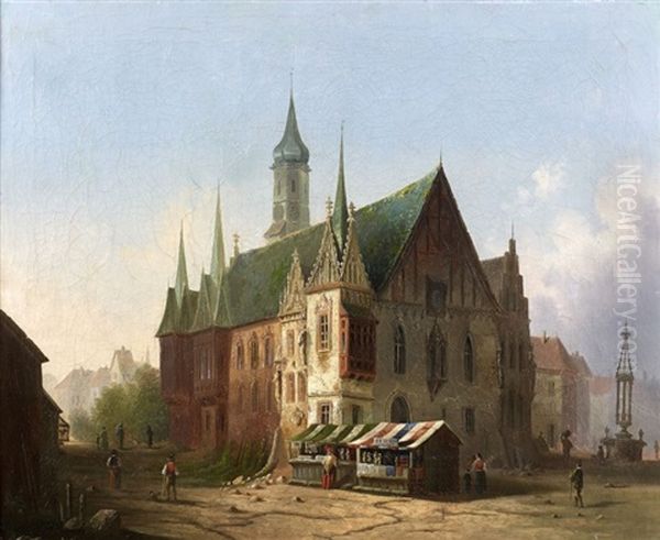 Vue De Lhotel De Ville De Breslau Vers 1800 Oil Painting by Carl Josef Alois Agricola