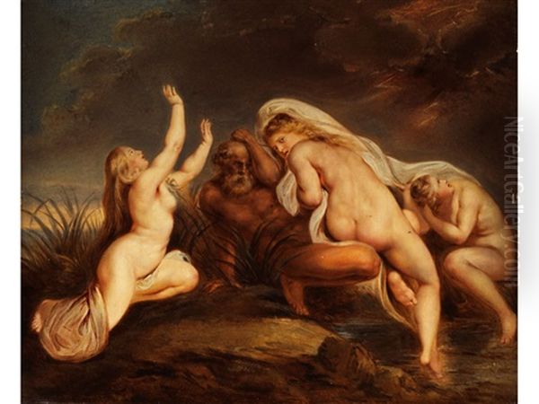 Die Nereiden Mit Ihrem Vater Nereus Im Sturm, Auf Die Hilfe Des Gottervaters Zeus Wartend Oil Painting by Carl Josef Alois Agricola