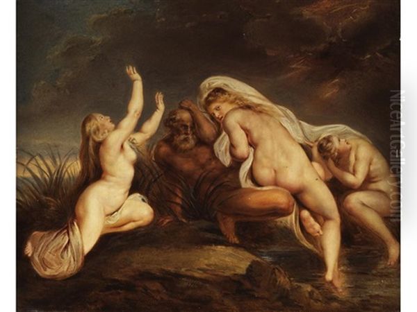 Die Nereiden Mit Ihrem Vater Nereus Im Sturm, Auf Die Hilfe Des Gottervaters Zeus Wartend Oil Painting by Carl Josef Alois Agricola