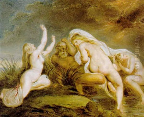 Nereus Und Seine Tochter Die Nereiden, Im Sturm, Auf Ein Zeichen Des Gottervaters Zeus Wartend Oil Painting by Carl Josef Alois Agricola