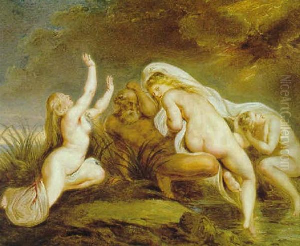 Nereus Und Seine Tochter Die Nereiden Im Sturm, Auf Ein Zeichen Des Gottervaters Zeus Wartend Oil Painting by Carl Josef Alois Agricola