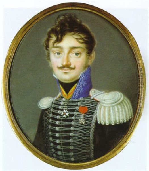 Bildnis Des Prinzen Friedrich Schwarzenberg In Uniform Vor Grauem Hintergrund Oil Painting by Carl Josef Alois Agricola