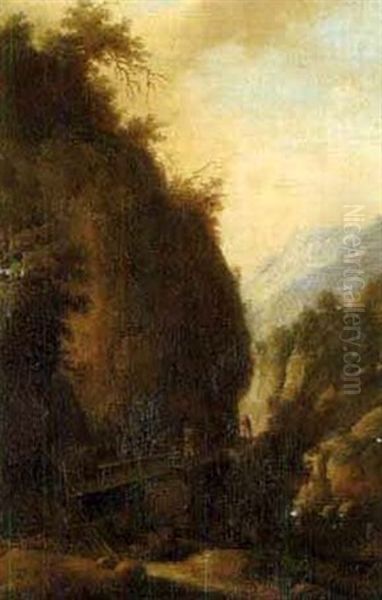 Schlucht Mit Wanderern Oil Painting by Christoph Ludwig Agricola