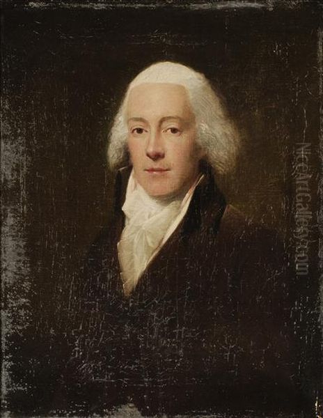 Portrait Of A Gentleman Head And Shoulders Wearing A Brown Coat Oil Painting by Lemuel Francis Abbott