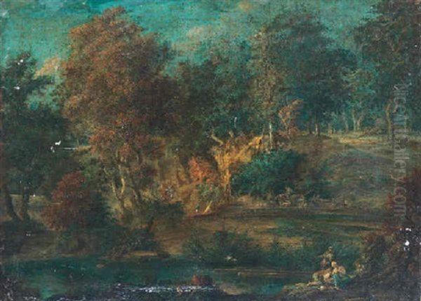 A River Landscape With Figures Resting And Hunting Oil Painting by Christoph Ludwig Agricola