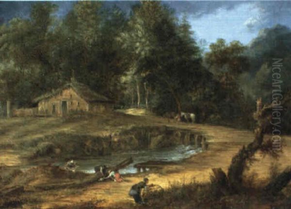 Baumbestandene Landschaft Mit Figuren Oil Painting by Christoph Ludwig Agricola