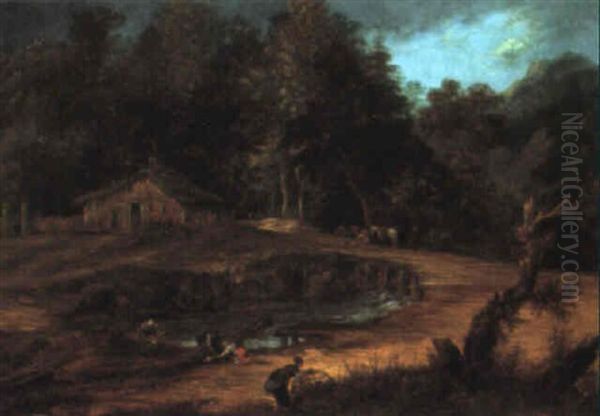 River Landscape With Figures Oil Painting by Christoph Ludwig Agricola