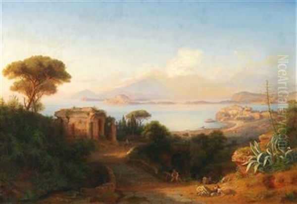 A View Of The Gulf Of Naples From The Island Of Procida Oil Painting by Eduard Agricola