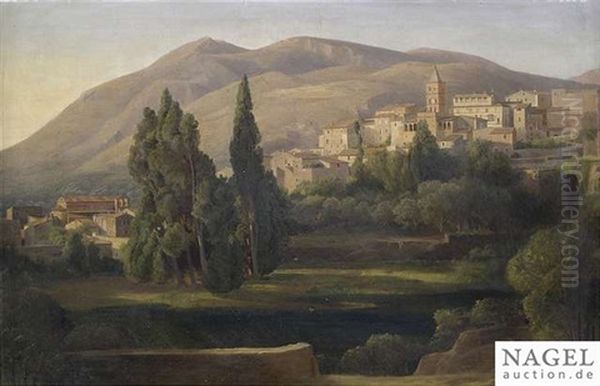 Italian Landscape With A Town View Oil Painting by Eduard Agricola