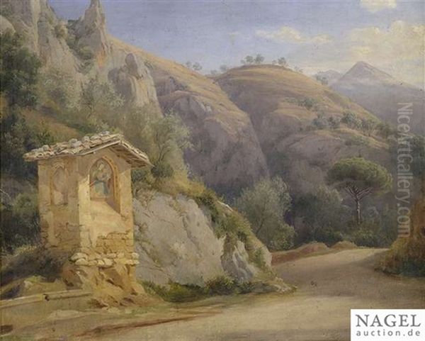 Southern Landscape With A Wayside Shrine Oil Painting by Eduard Agricola