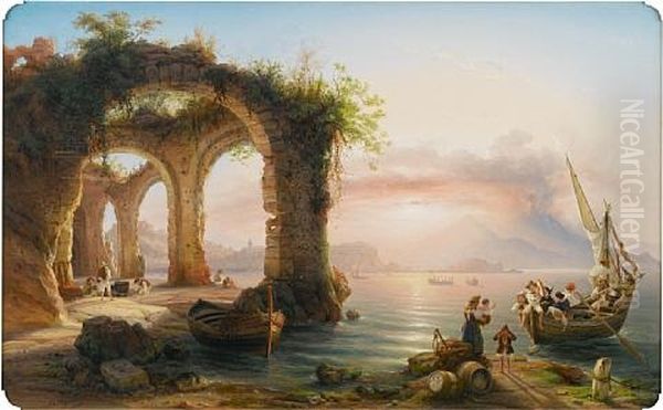 The Bay Of Naples From Posillipo Oil Painting by Eduard Agricola