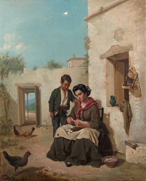 La Cigarettiere, 1868 Oil Painting by Manuel Cabral Aguado Y Bejarano