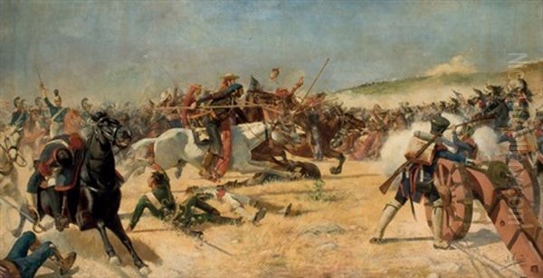 Escena De Batalla Oil Painting by Jose Aguado y Guerra