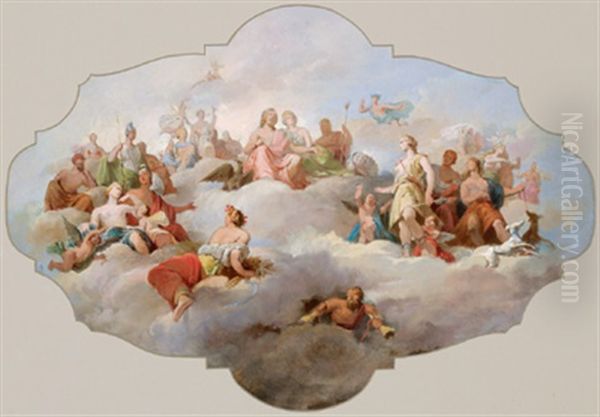 Gli Dei Olimpici Sul Parnasso, Bozzetto Per Un Dipinto Di Soffitto Oil Painting by Tito Agujari