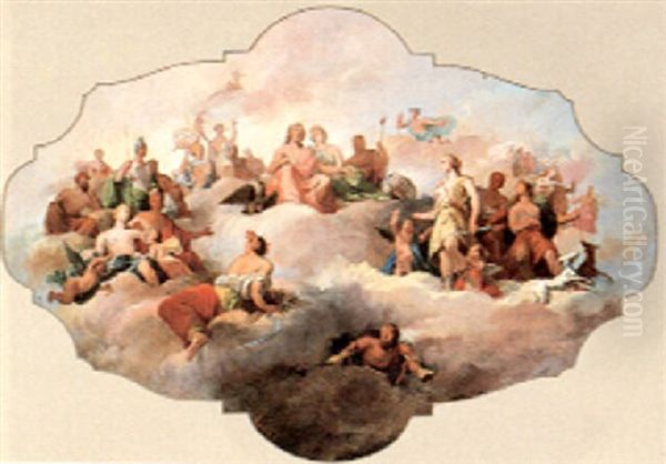 The Olympic Gods On Mount Parnassus Oil Painting by Tito Agujari