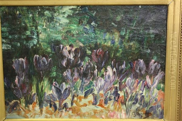 Les Crocus Oil Painting by Georgette Agutte