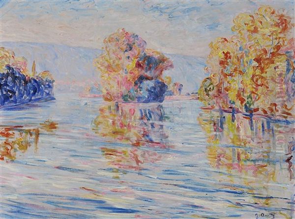 Les Iles Sur La Seine En Automne Oil Painting by Georgette Agutte